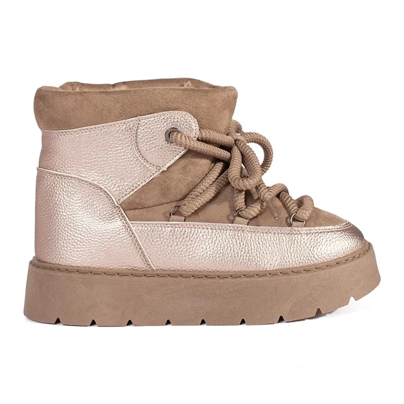 Ženske čizme za snijeg na vezanje u bež boji s debelim potplatom