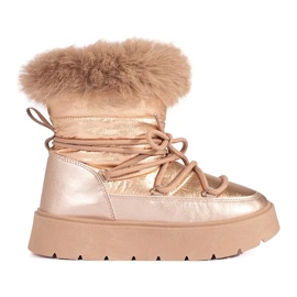 Ženske zlatne čizme za snijeg s krznom na debelom potplatu zlatni