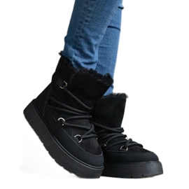 Crne ženske čizme za snijeg s platformom i krznenom postavom crna