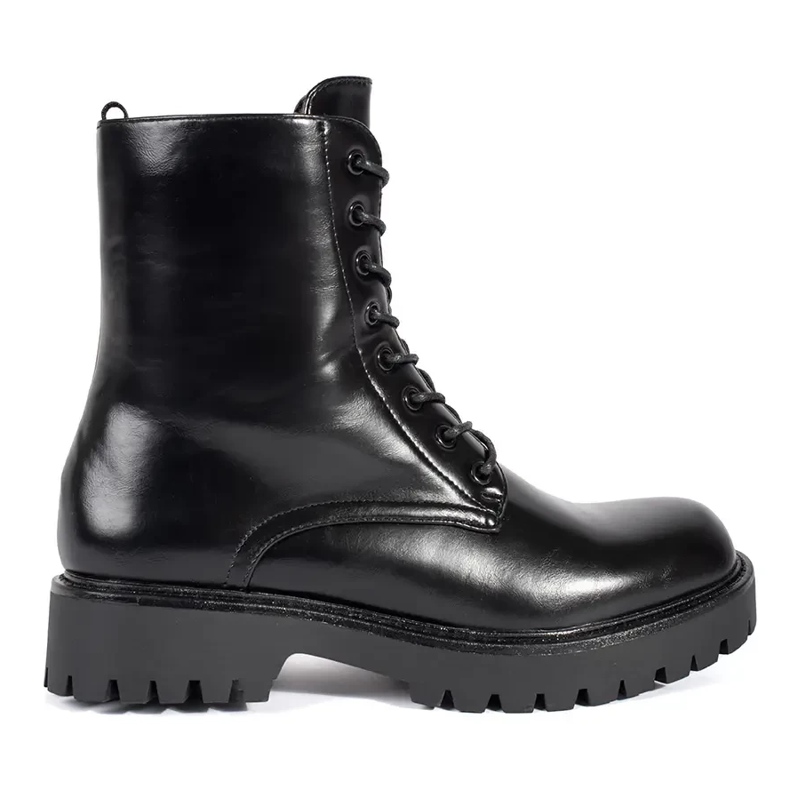 Seastar Crne ženske radničke čizme, glatke, na vezanje crno