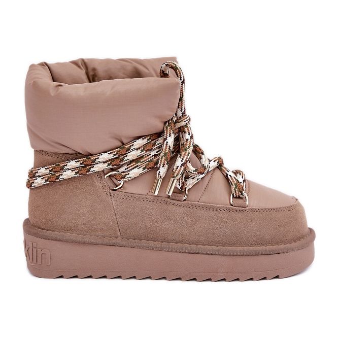 Ženske čizme za snijeg od brušene kože s debelim vezicama D.Franklin DFSH375003 bež