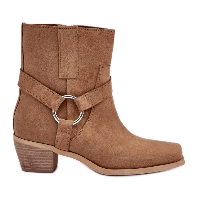 Čizme na visoku petu od prirodne brušene kože Zazoo 3444/2 bež