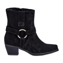 Čizme na visoku petu od prirodne brušene kože Zazoo 3444/2 crne crna