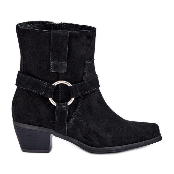 Čizme na visoku petu od prirodne brušene kože Zazoo 3444/2 crne crno