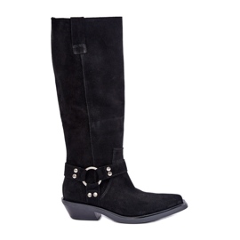 Kaubojske čizme od brušene kože na nisku petu s ukrasom Zazoo 3656 crne crna