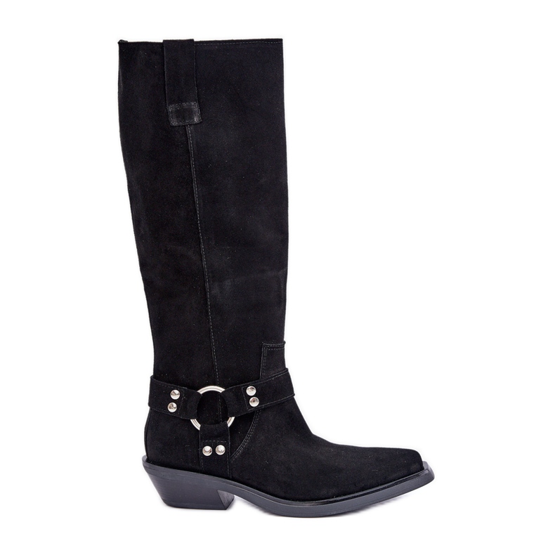 Kaubojske čizme od brušene kože na nisku petu s ukrasom Zazoo 3656 crne crno