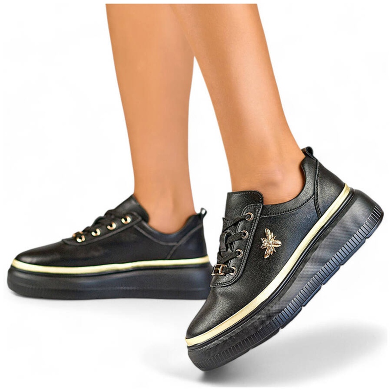 Kožne ženske sportske cipele na platformu crne GD-XF120C-B crno