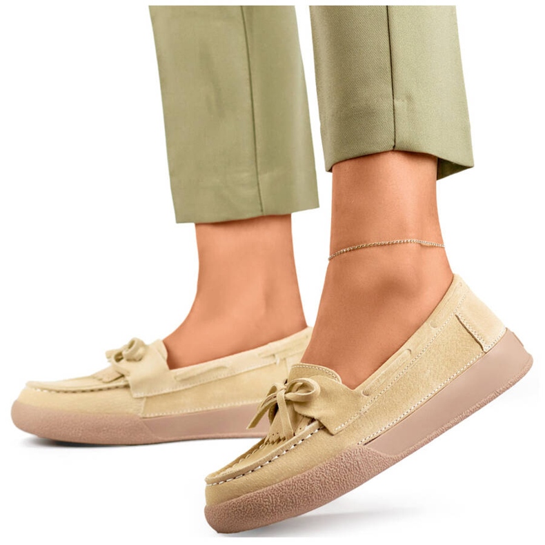 Ženske kožne mokasine s mašnom, bež Goodin GD-SW4005BE