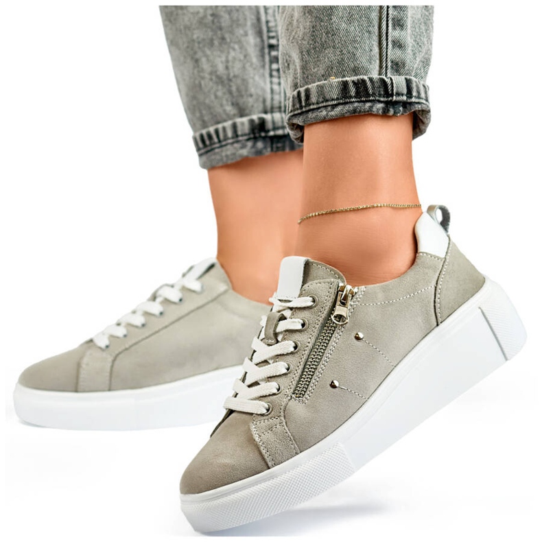 Goodin Ženske kožne sportske cipele na platformu, sive GD-LX1001G siva