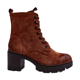 Laura La.Fi Ženske smeđe čizme s visokom petom na vezanje smeđa