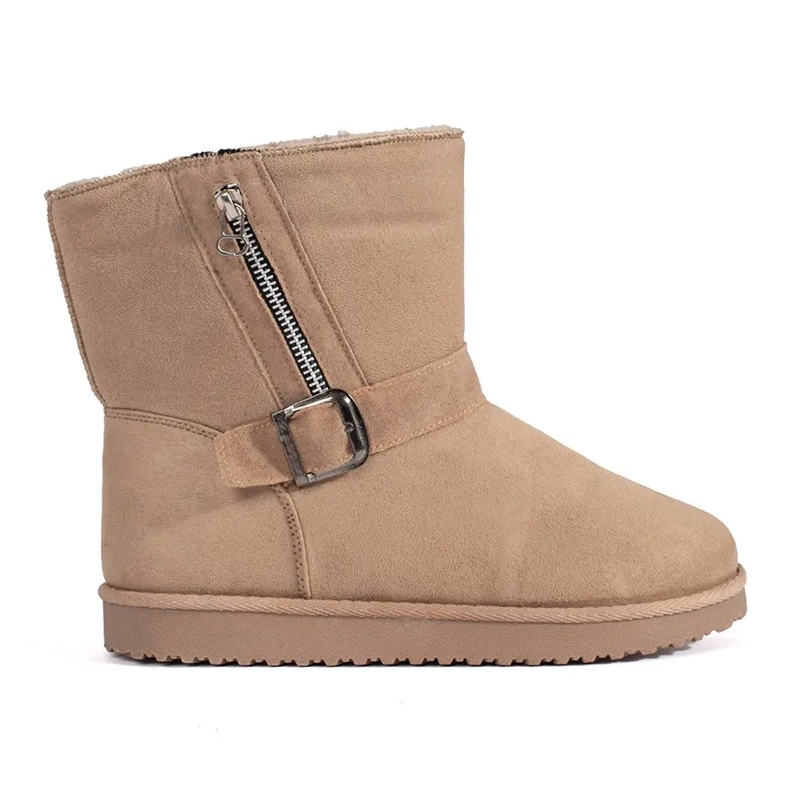 Svijetlo bež ženske čizme za snijeg s ukrasnom kopčom i patentnim zatvaračem