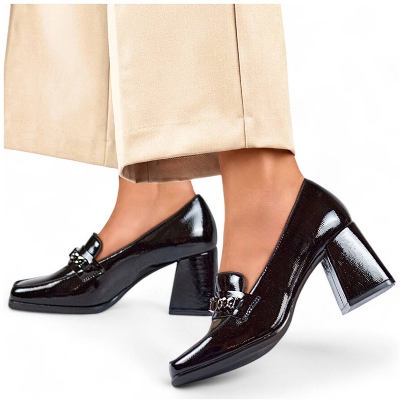 Crne elegantne lakirane cipele na visoku petu 24-12322B crno