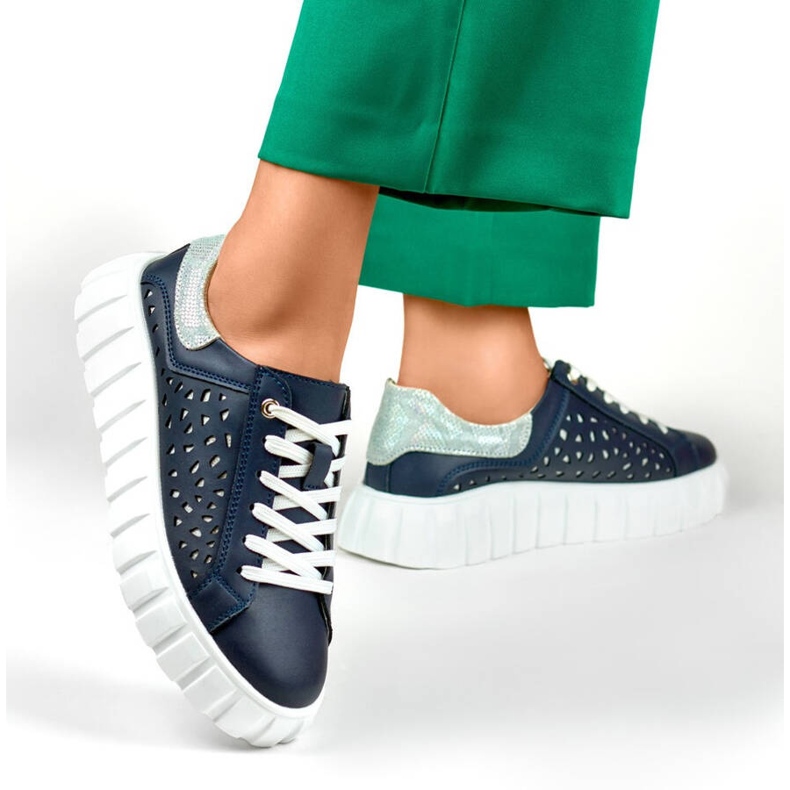 Cipele s platformom od perforirane kože, tamnoplave GD-XF72N plava