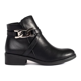 Crne Chelsea čizme s ravnom petom i ukrasnim remenom crna