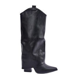 Čizme natikače s zavrnutim gornjištem na petu, crne crna