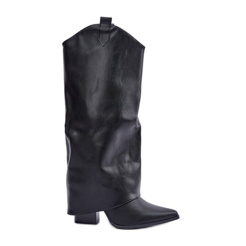 Čizme natikače s zavrnutim gornjištem na petu, crne crno