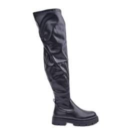 Čizme preko koljena s ravnom petom, crne crna