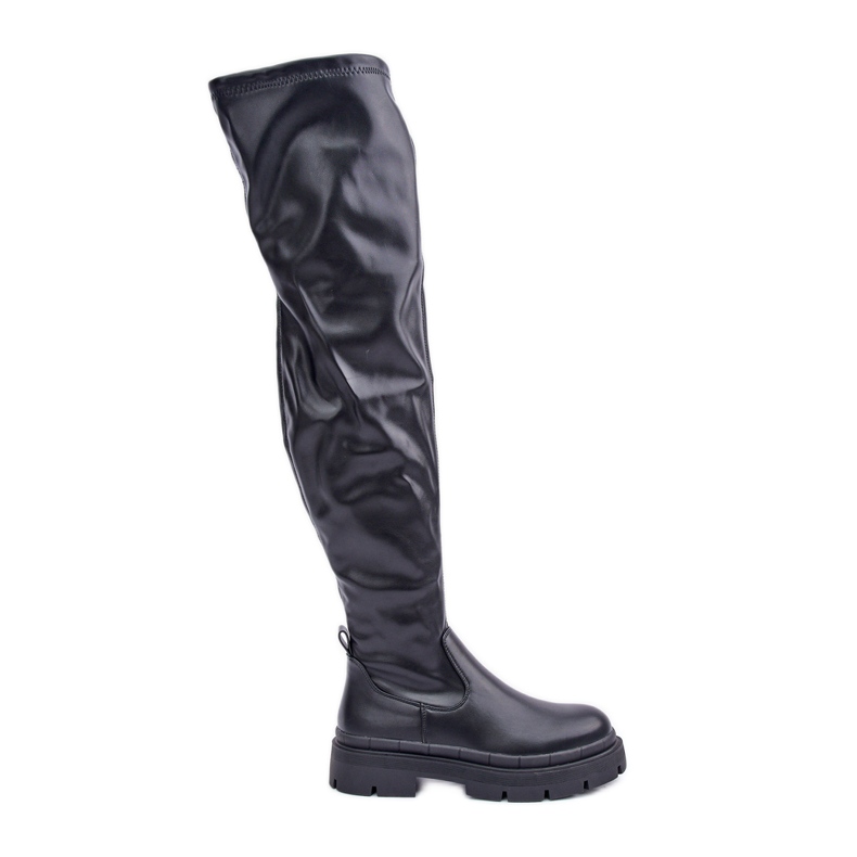 Čizme preko koljena s ravnom petom, crne crno