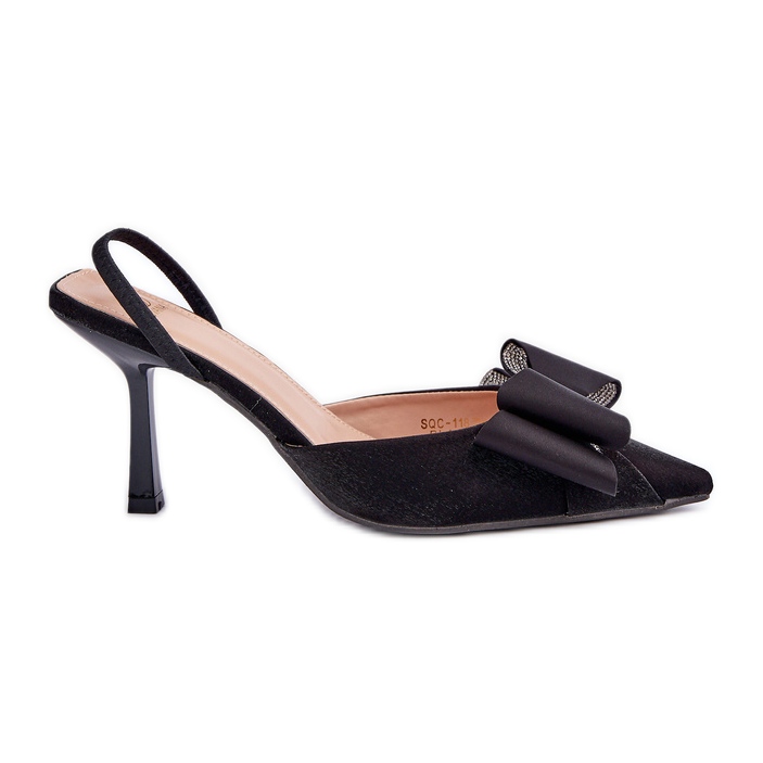 Crne visoke pete od tkanine s mašnom crno