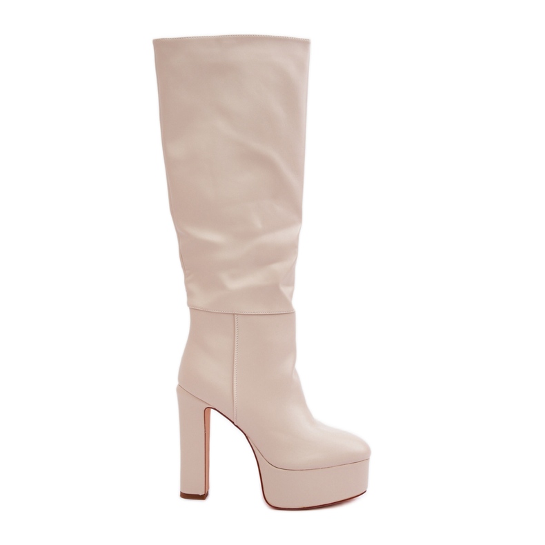 Čizme na visoku petu i platformu od svijetlo bež eko kože
