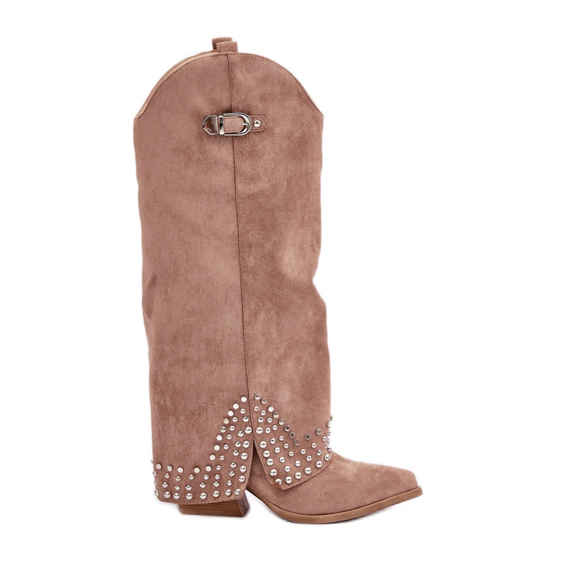 Tamno bež čizme s okrenutim gornjištem na visoku petu