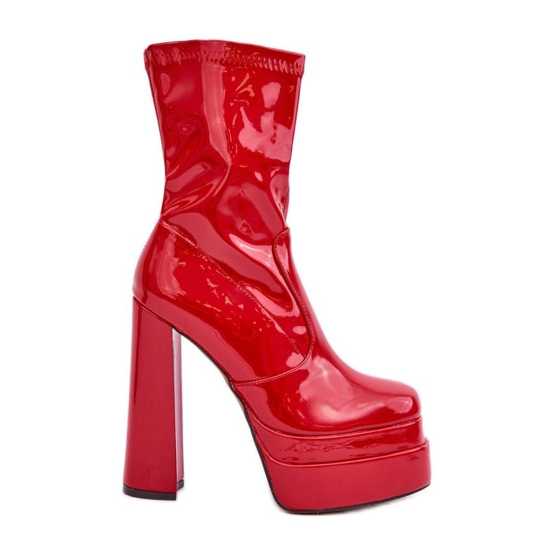 Crvene lakirane gležnjače na platformu i visoku petu Lotisha crvena