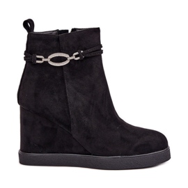 Gležnjače na wedge s ukrasnim remenom, crne crna