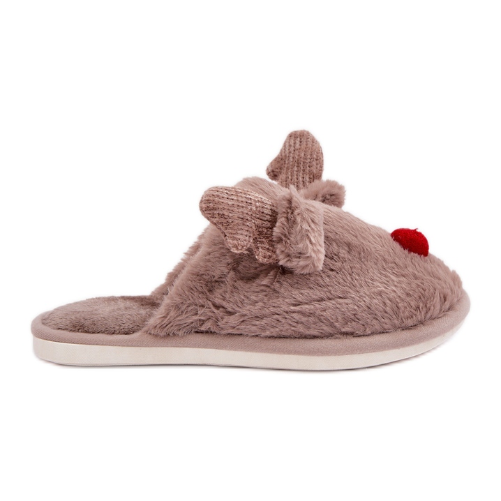 Ženske krznene papuče s uzorkom sobova, tamno bež