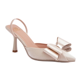 Step in style Elegantne ženske štikle zlatne boje s mašnom zlatni