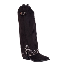 Ženske čizme s ukrasnim gornjištem crne boje crna