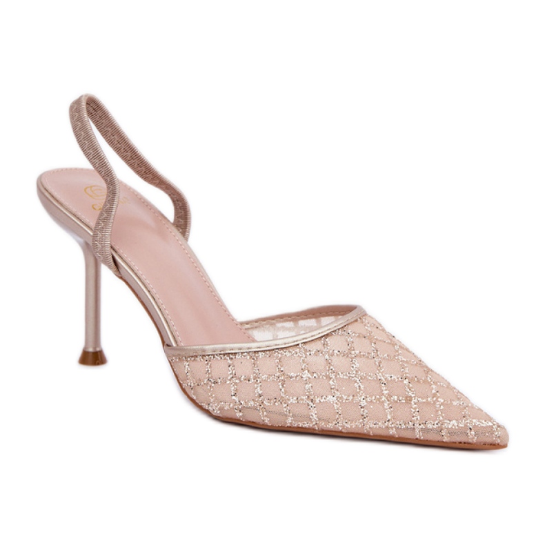 Step in style Model Berilae B1639-202 Zlatne svjetlucave visoke pete - Zakoračite sa stilom žuta boja