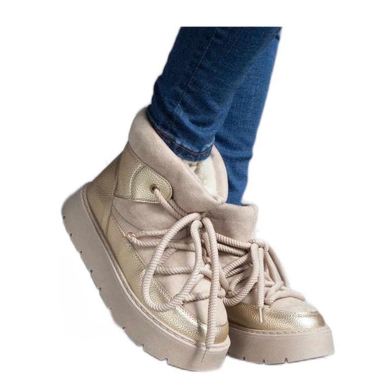 Bež čizme za snijeg s platformom izolirane krznom Sapphi - Solea