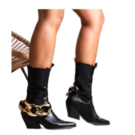 Crne kaubojske čizme natikače s lancem crna