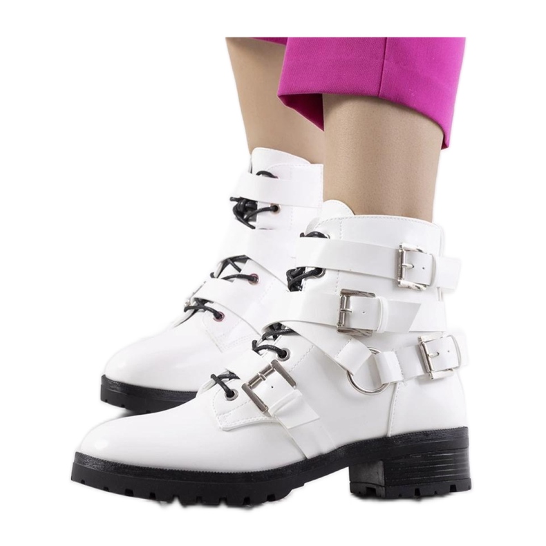 Ženske gležnjače s patentnim zatvaračem i kopčama, bijele boje bijela