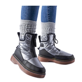 Sive izolirane čizme za snijeg s patentnim zatvaračem crna