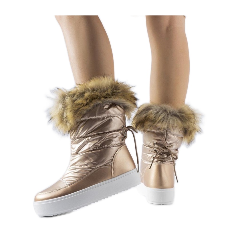 Metalik čizme za snijeg s ukrasnim krznom ružičasta