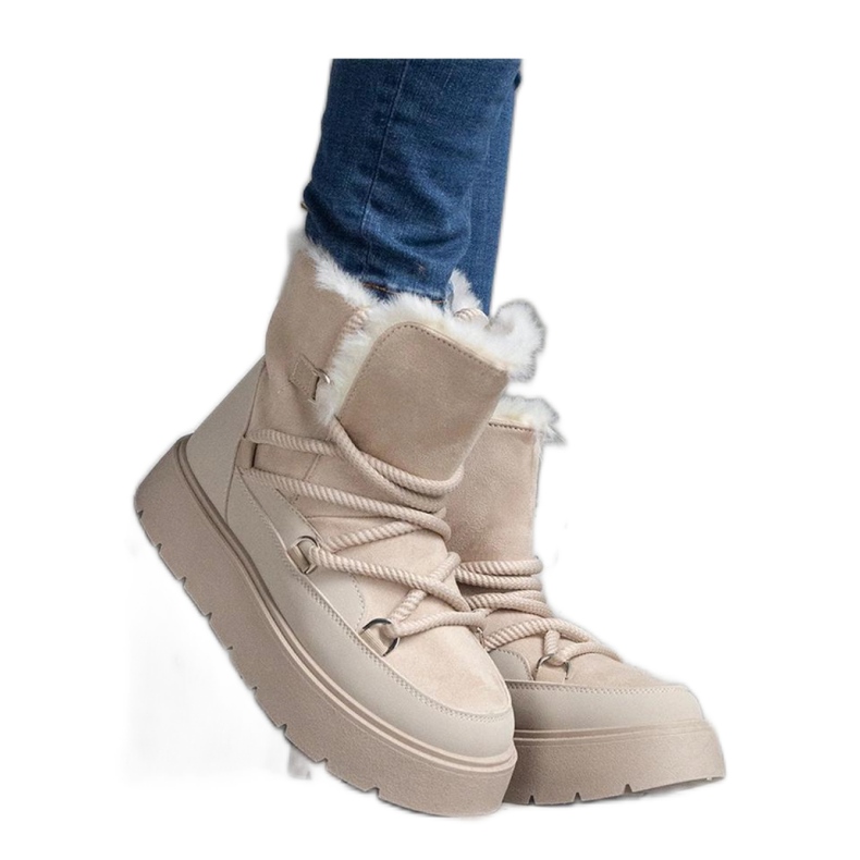 Čizme za snijeg s platformom izolirane krznom bež