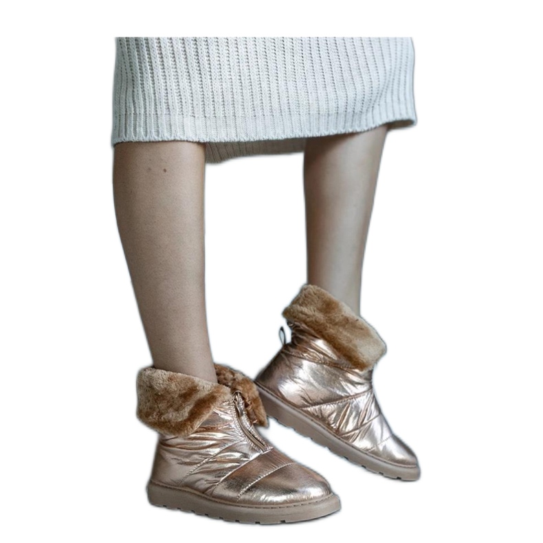 Zlatne izolirane čizme za snijeg s ovratnikom zlatna