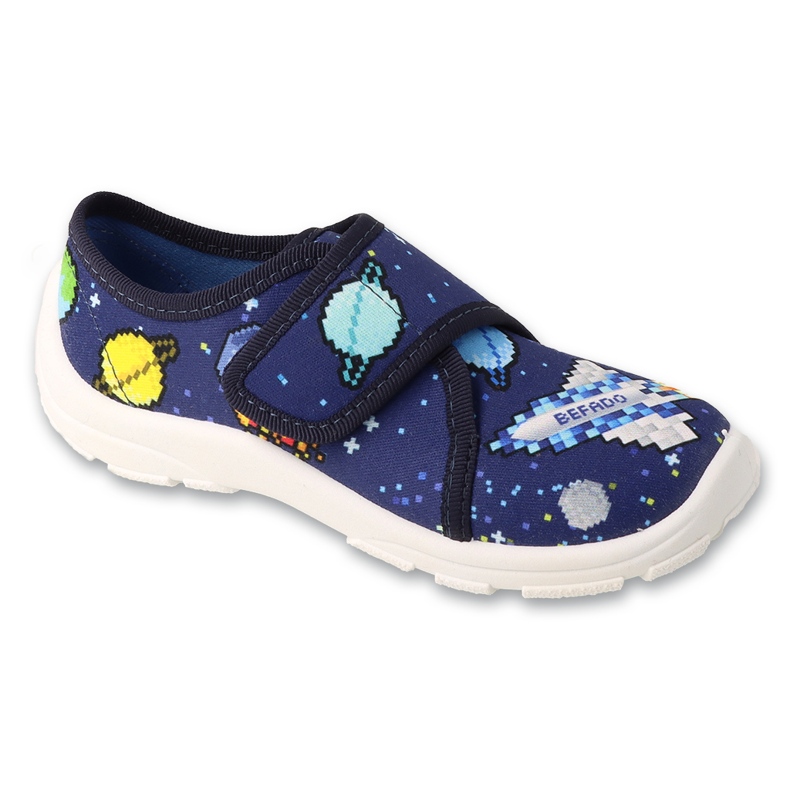 Befado tamnoplave dječje papuče na čičak 974X578 s ukrasima plava
