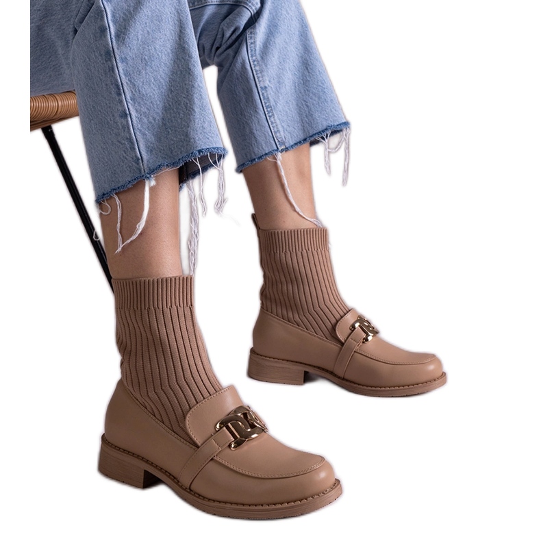 Tamno bež gležnjače s gornjištem od tkanine