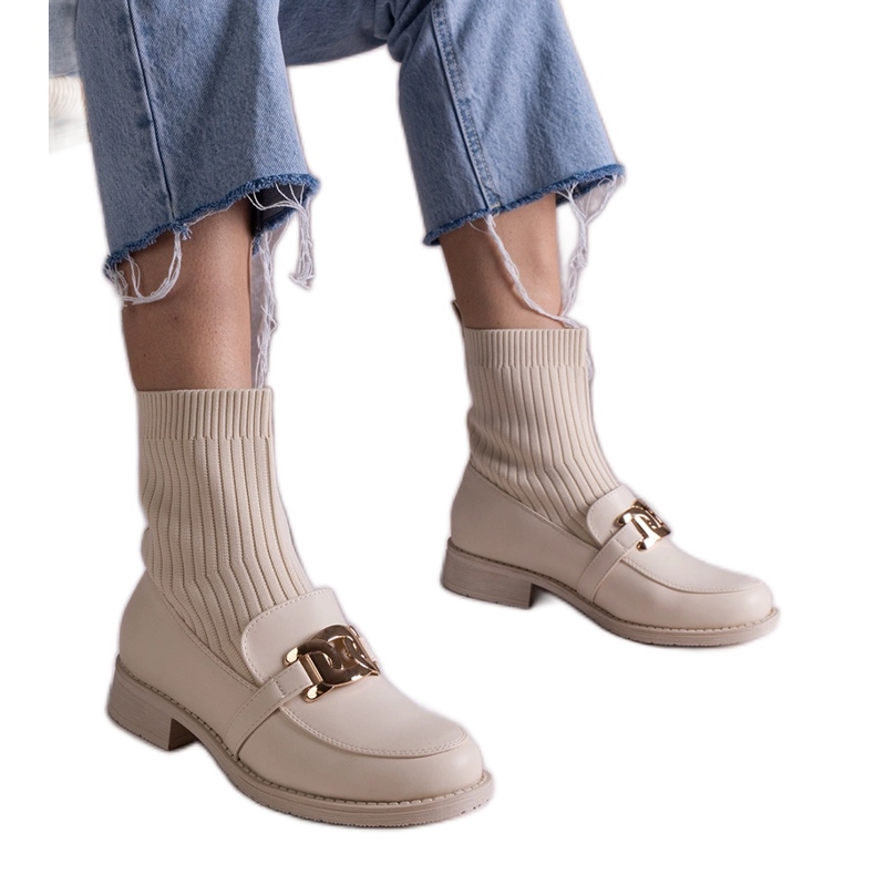 Bež gležnjače s gornjim dijelom od tkanine