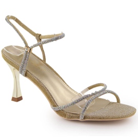 Potocki Ženske sandale sa cirkonima na visoku petu, zlatne LE20326 zlatni