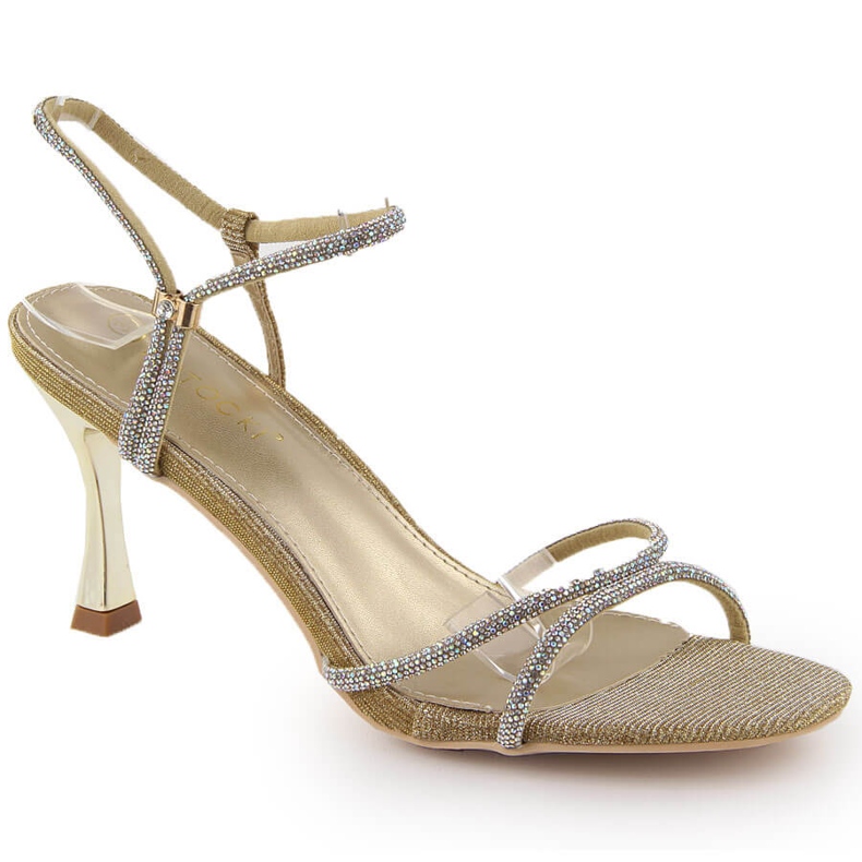 Potocki Ženske sandale sa cirkonima na visoku petu, zlatne LE20326 zlatna