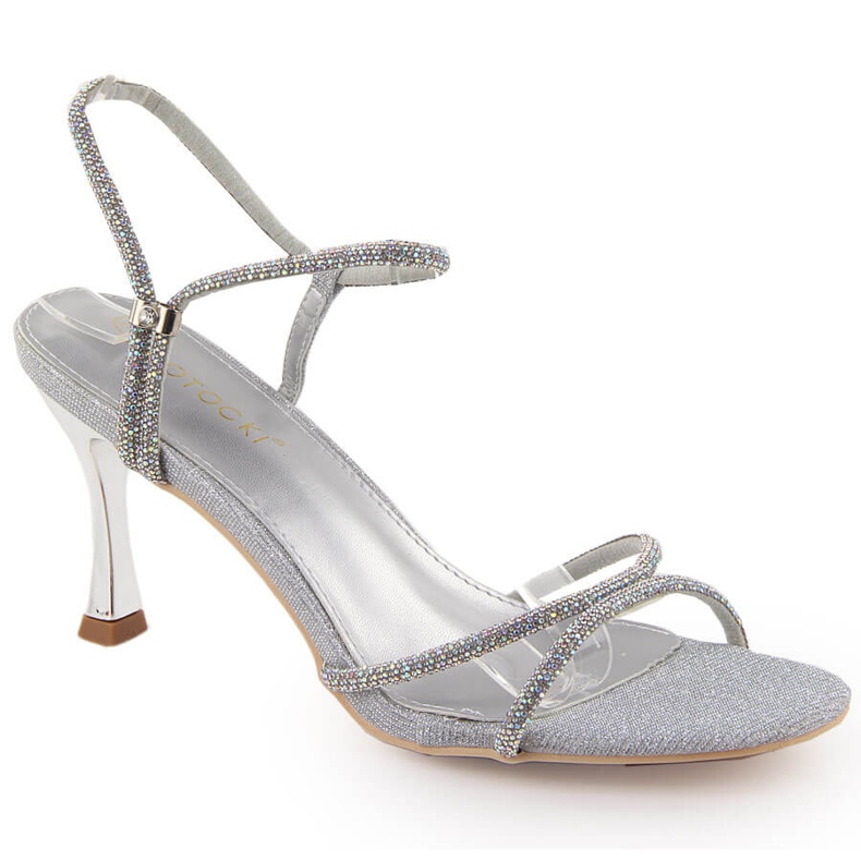 Potocki Ženske srebrne sandale na visoku petu s cirkonima LE20326 srebro