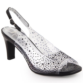 Ženske prozirne sandale na visoku petu s cirkonima, crne Potocki WS43317 crna