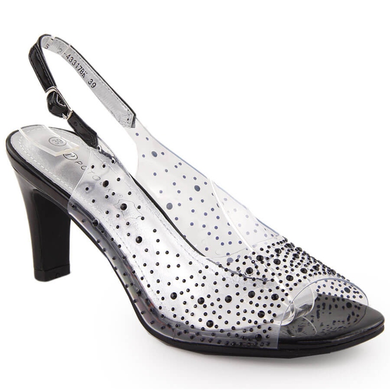 Ženske prozirne sandale na visoku petu s cirkonima, crne Potocki WS43317 crno