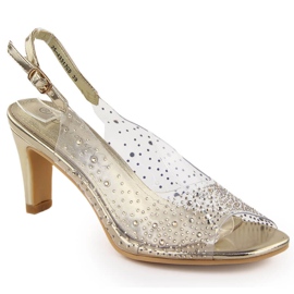 Ženske prozirne sandale na visoku petu sa zlatnim cirkonima Potocki WS43317