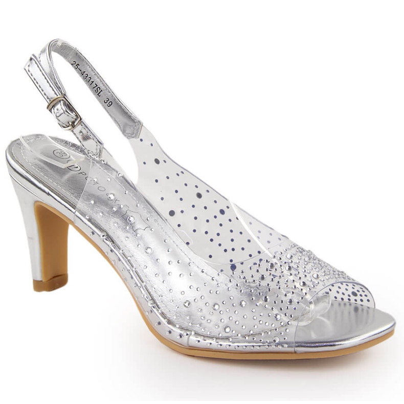 Ženske prozirne sandale na visoku petu sa srebrnim cirkonima Potocki WS43317 srebro
