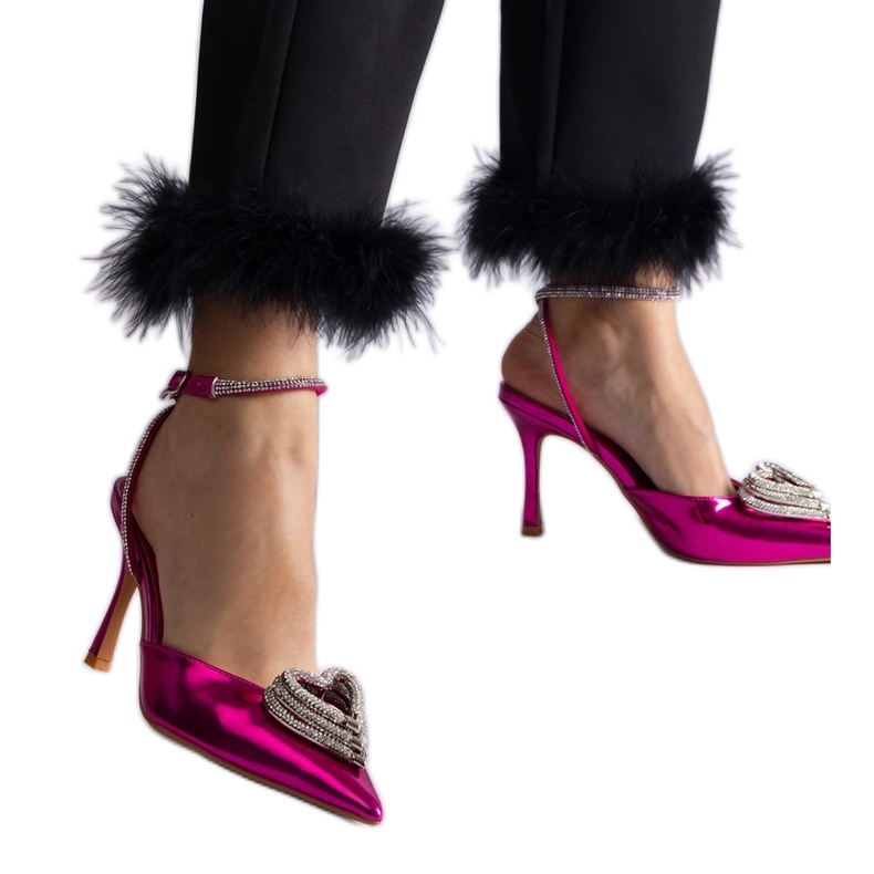 Roze štikle s otvorenom petom ukrašene cirkonima ružičasta