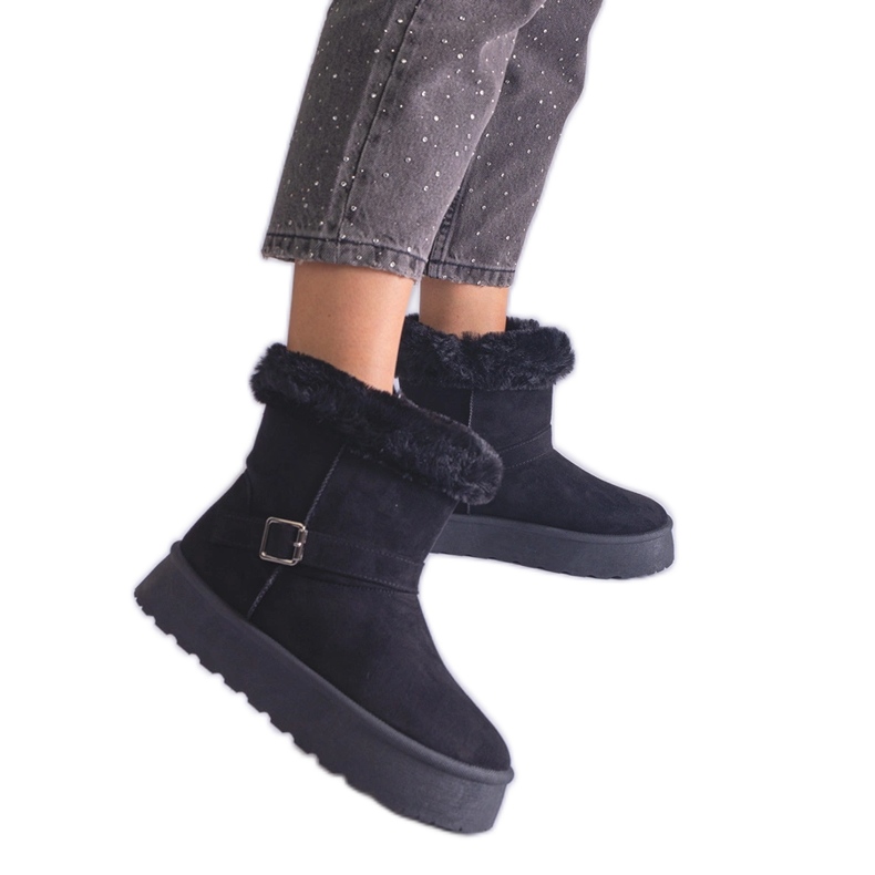 Inna Crne izolirane čizme za snijeg ukrašene krznom crno